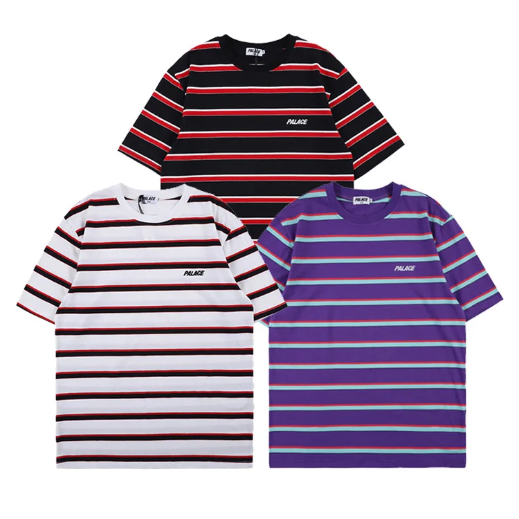 

Palace Life2019 Europe And America Popular Brand Summer New Style Stripes Creative Pure Cotton Short Sleeve Leisure T-shirt Men