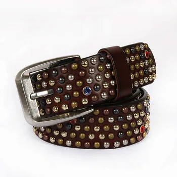 

Luxury Rhinestone Studded Belts Men Women Waist Strap Colorful Mushroom Rivets Cowhide Leather Punk Rock Party Belts Personality