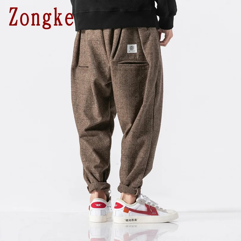 Zongke клетчатые брюки в тяжелом весе, мужские брюки для бега, мужские брюки, уличная одежда, спортивные штаны, шаровары, мужские брюки, 5XL, осень, новинка