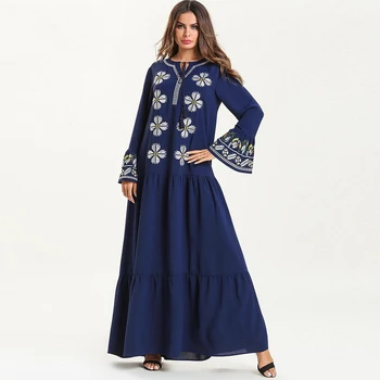 

Dubai Moroccan Kaftan Abaya Dress Turkey Muslim Women Flare Sleeve Lace-up Maxi Jilbab Vestidos Kimono Islamic Hijab Elbise