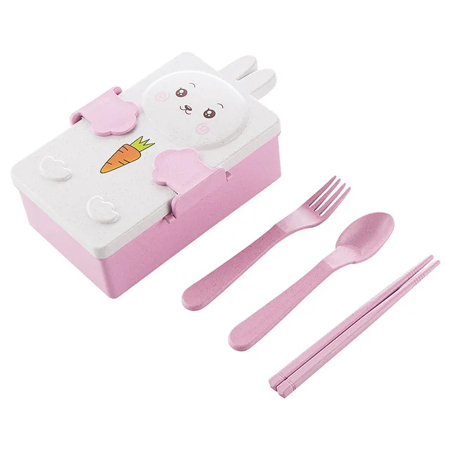 Cute Bento Lunch Box for Kids School Children Microwavable Stainless Steel Kindergarten Children's Bread Sandwich Food Box plastic rabbit