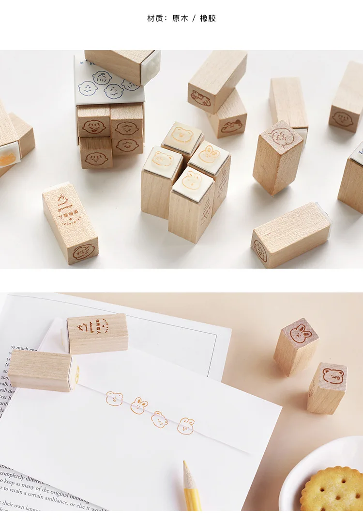Cute Girl Boy Animal Expression Decoration Stamp Wooden Rubber Stamps for Scrapbooking Stationery DIY Craft Standard Stamp