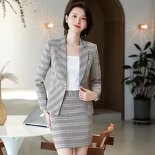 ^^Best Offers Professional Skirt Set Large Size S-4XL Autumn and winter new slim plaid long-sleeved blazer Office women's suits high quality ^^Best Offers Professional Skirt Set Large Size S-4XL Autumn and winter new slim plaid long-sleeved blazer Office women's suits high quality