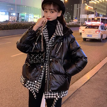 

2020 Winter New Glowing Cotton Padded Coat Women Plaid Fake Two-Piece Suit Female Jacket Fashion Thicken Warm Down Coat