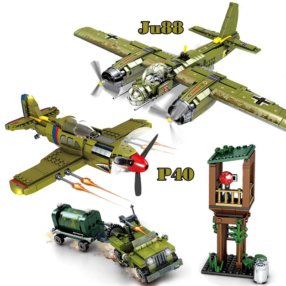 WW2 P40 истребитель Junkers Ju88 Пилот Армия США Военная война мини-Солдат модель