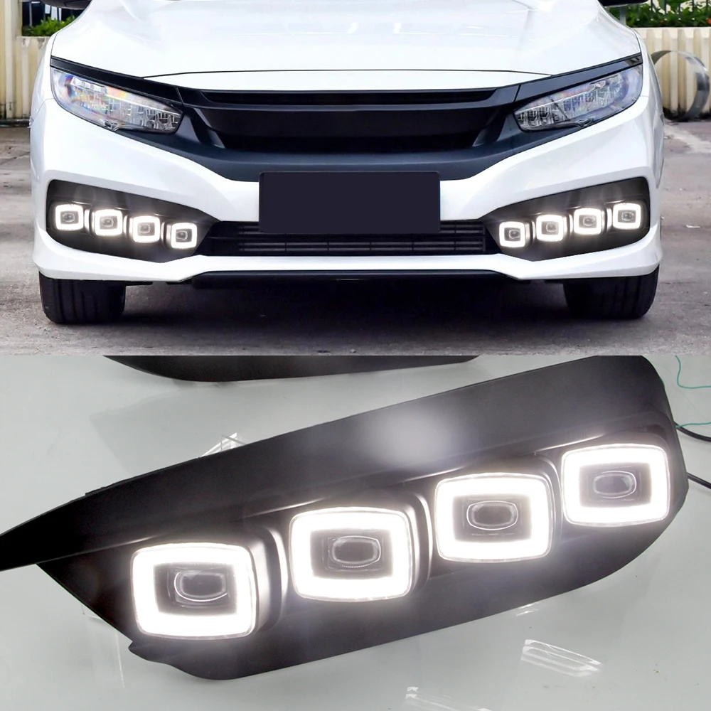 CSCSNL 2 шт. Автомобильный светодиодный DRL Дневной ходовой светильник для Honda Civic Дневной светильник с желтым сигналом поворота ночной синий