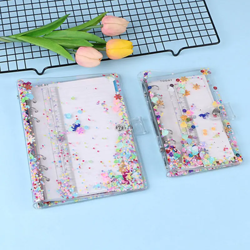 Capa para Notebook em Pvc Transparente a5 a6 com Glitter Lantejoulas para Caderno Agenda Escola Anéis Fichário Espiral Organizador e Notebook - Imagem 6