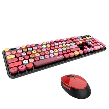 

2020 4 Color Mixed Color Game Keyboard And Mouse Set 2.4Ghz Wireless Vintage Universal Desktop Keyboard And Mouse Kit For Girl