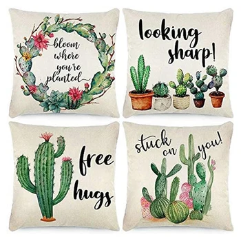 

Pillow Covers Cactus Decorations Watercolor Tropical Floral Farmhouse Throw Pillowcase Cotton Linen Cushion Case