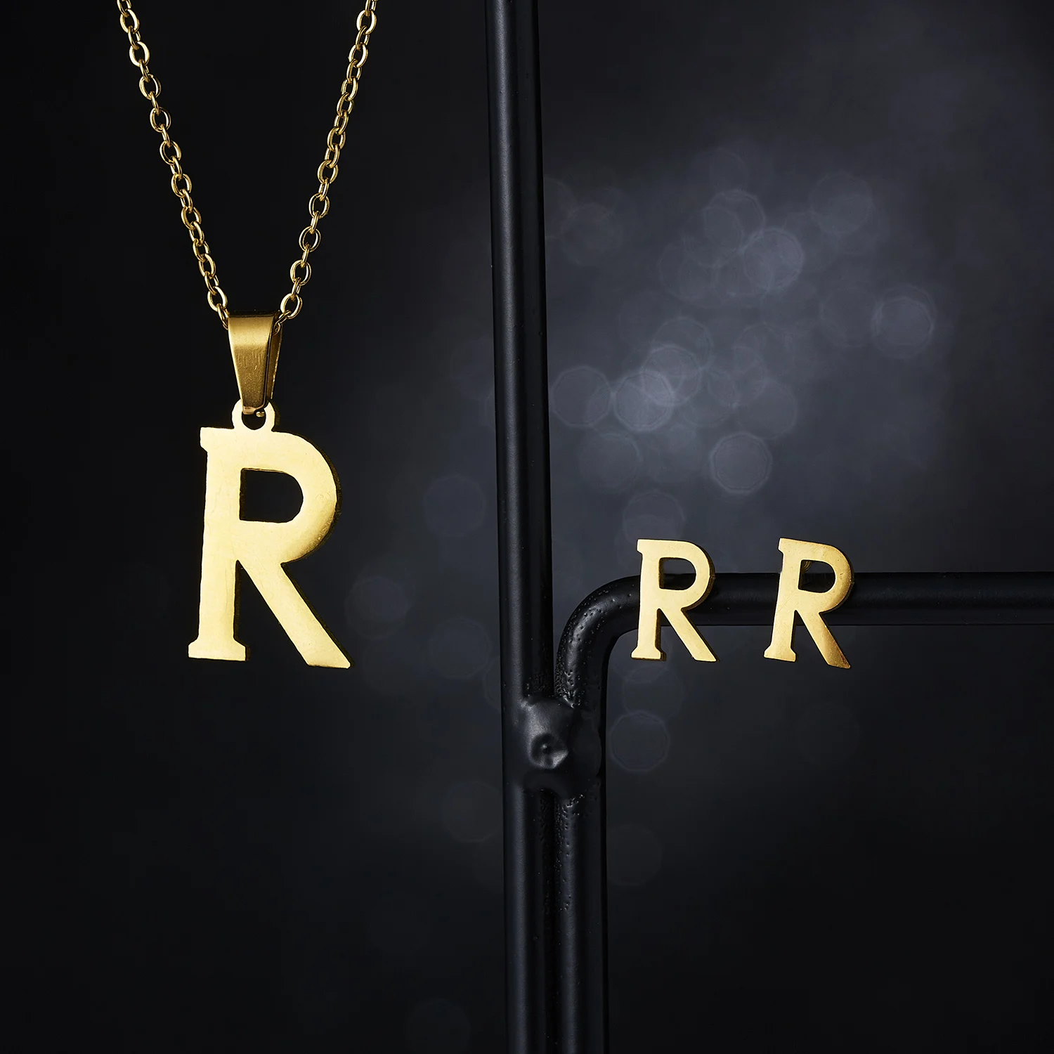 Rinhoo 26 букв из нержавеющей стали золотого цвета ожерелье серьги для женщин Алфавит инициалы Свадебные модные ювелирные наборы
