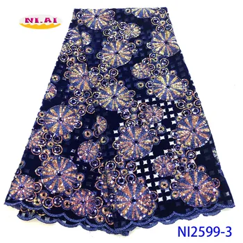 

Latest Velvet Lace Fabric With Sequins Wholesale African Lace Fabric 2020 High Quality Lace Sequins Net Lace For Woman NI2599B-3