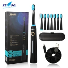 Seago sonique brosse à dents électrique brosse à dents USB Rechargeable adulte étanche Ultra sonique automatique 5 Mode avec étui de voyage(China)