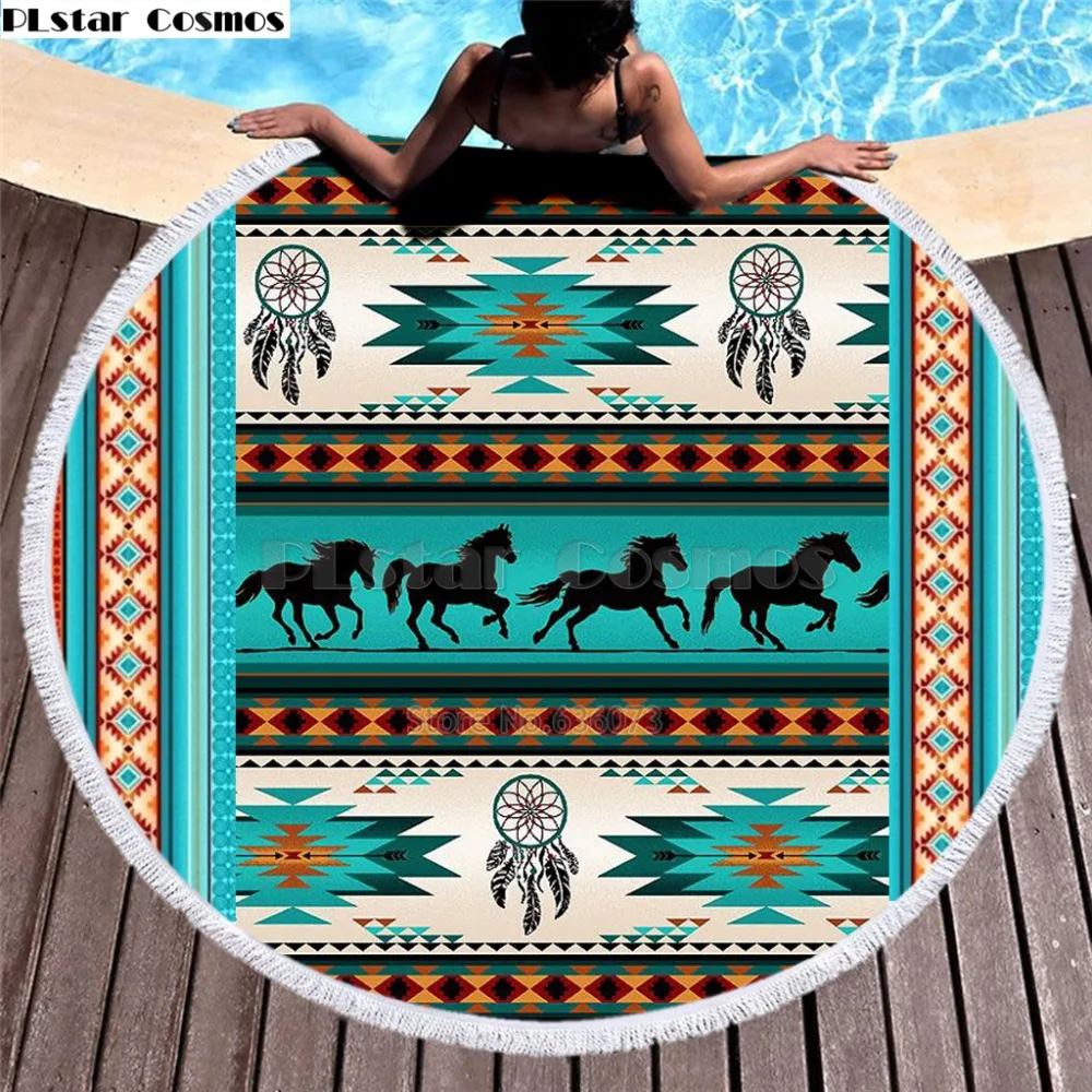 

Bear Totem/Native Indian Bath Towel for Beach Thick Round 3d print Fabric Quick Compressed Towel new style-5