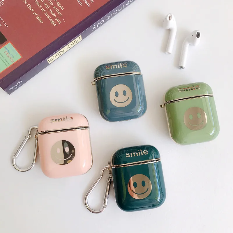 

glossy cartoon smiling face expression bluetooth wireless headset cover for apple airpods 1 2 charging case