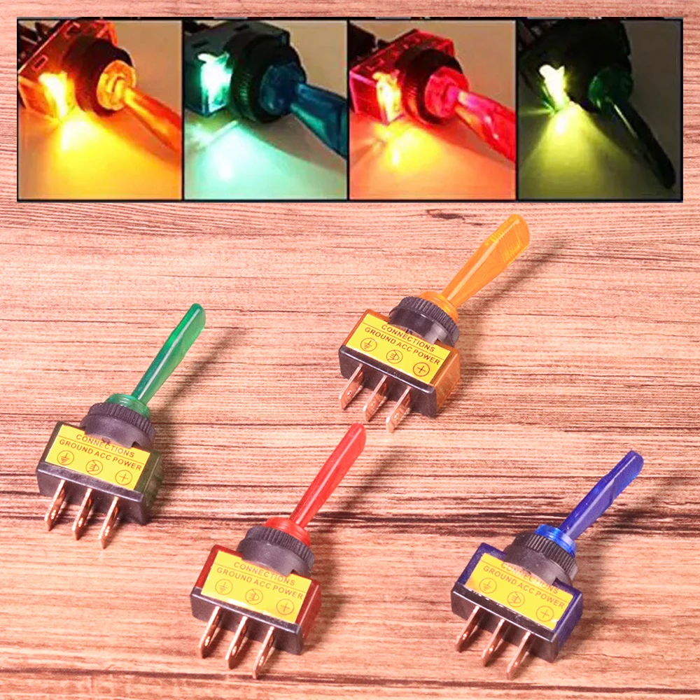 1x Led Toggle Switch 3pin Asw13d 12v 20a On/off Long Handle With Red