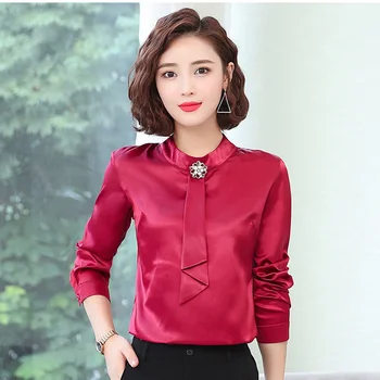 

2019 New Model Lady White Shirts Plus Size S-4XL OL Style Women Casual Black Blouses Bow Decor Clothing