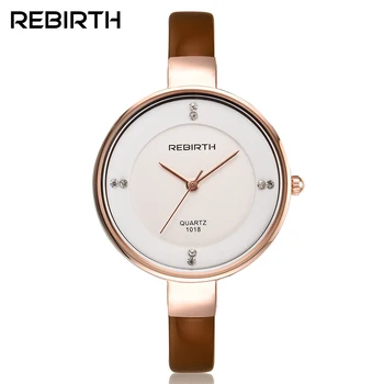

REBIRTH Woman Watch Casual Fashion Waterproof Wrist Watches Women Utrl Thin Brown Leather Quartz Watch Ladies Relogio Feminino