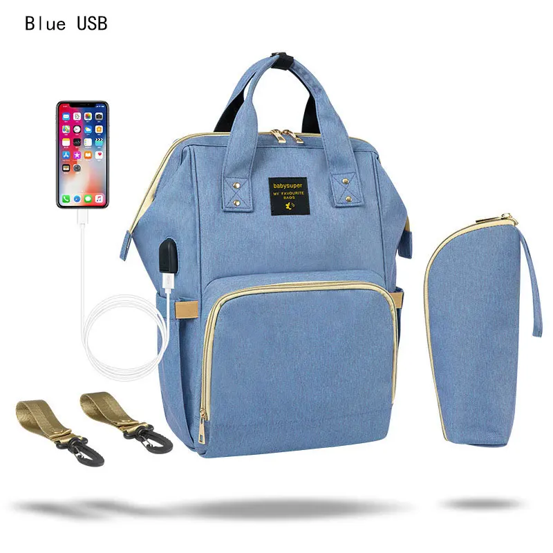 Blue usb Модная подгузников для мам и водонепроницаемая сумка USB, рюкзак путешествий, Сумка с несколькими карманами кормления ребенка - Цвет: Blue usb