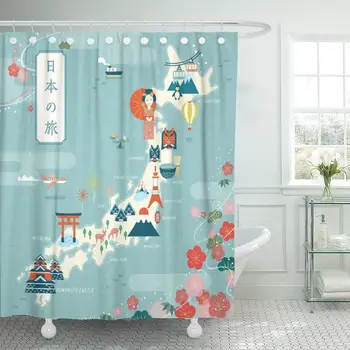 

Elegant Japan Travel Map Flat Landmark and Traditional Symbol Waterproof Polyester Set with Hooks