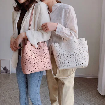 

2020 Summer Two-piece Openwork Sweet Messenger Bag Fashion Trend Simple Shoulder Diagonal Tote Bag PU leather shoulder bag
