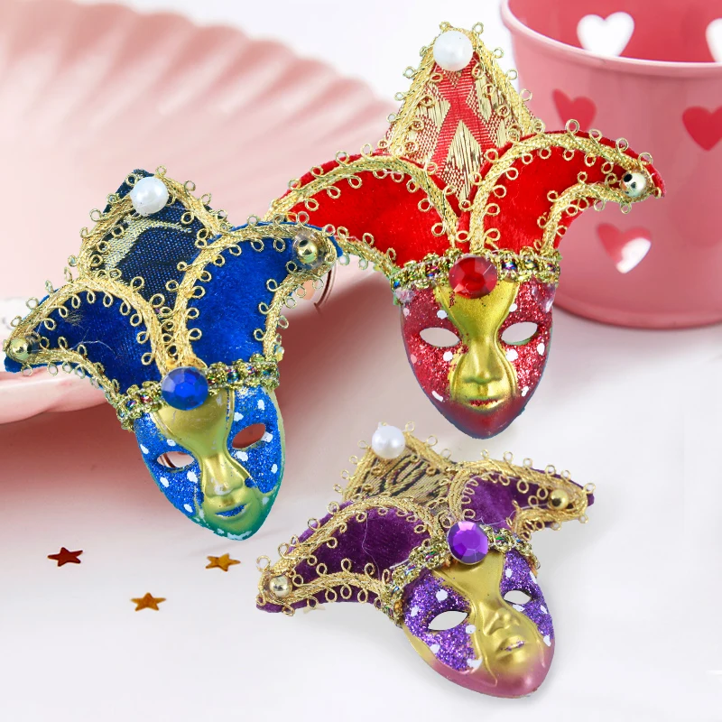 5pcs Mini Hand-Painted Venetian Mask Masquerade Mardi Gras Glitter Mask of Venice Wall Decorative Art Collection Hallow