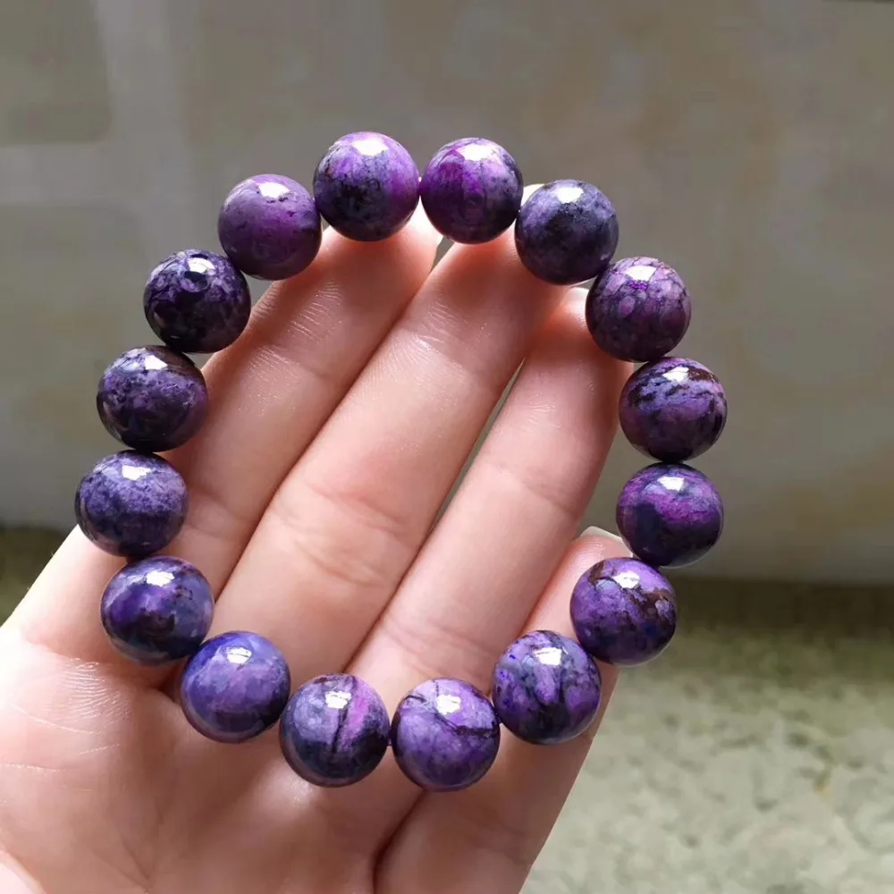 12 мм Сертификат натуральный Sugilite фиолетовый драгоценный камень браслет Кристалл Драгоценные Камни Круглые бусины для женщин мужчин из Южной Африки AAAAA