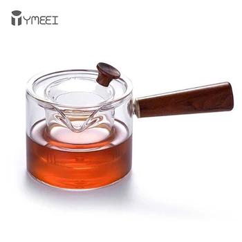 

YMEEI 500Ml Hand Made Heat-resistant Glass Teapot Tea Infuser Pot With Wooden Handle Boiling Tea Kettle Coffee Pot Puer Kettle