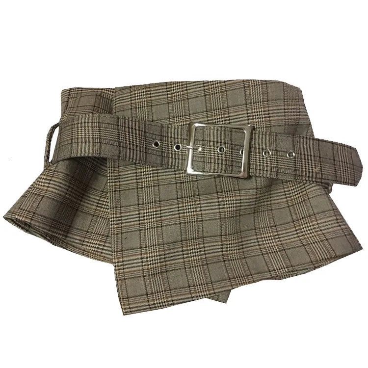 khaki plaid WKOUD EAM модный трендовый осенний зимний Wid пояс для женщин клетчатый полосатый необычный квадратный пояс с пряжкой женский тренд A80 - Цвет: khaki plaid