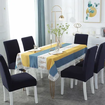 

Plaid Decorative Linen Tablecloth With Tassel Waterproof Oilproof Thick Rectangular Wedding Dining Table Cover Tea Table Cloth
