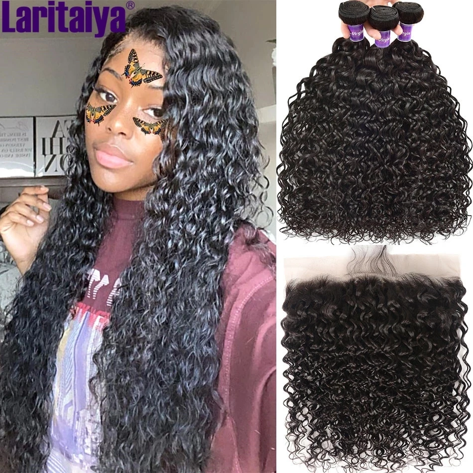 HD Transparent Lace Frontal With Bundles Peruvian Remy Human Hair 3 Bundles With Frontal Wet and Wavy Water Wave With Closure