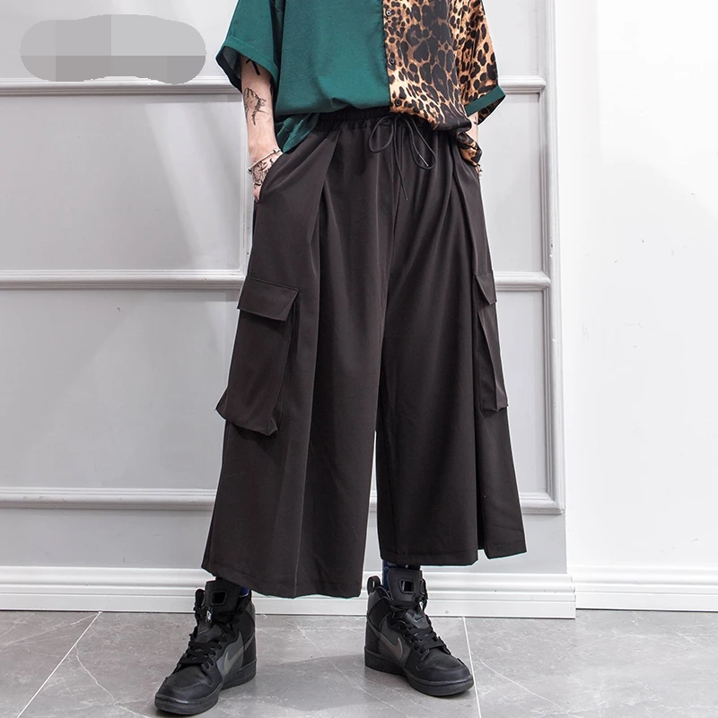 Men's pants spring/summer casual baggy pants cargo pants men's flared pants culottes black Yamamoto style