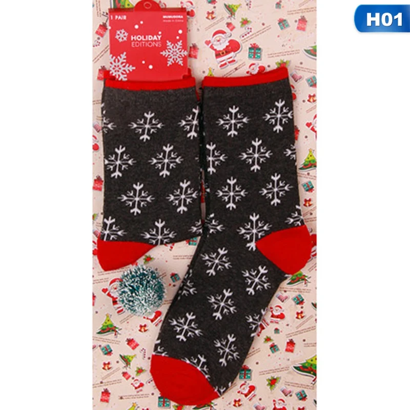 Christmas Tree Snow Elk Gift Cotton Happy Socks PEONFLY New Autumn Winter Christmas Socks Men Funny New Year Santa Claus - Цвет: 01