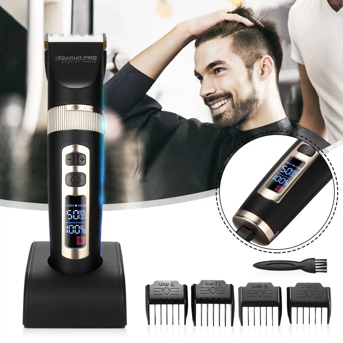 

Professional LCD Digital Hair Trimmer Men Hair Clipper Rechargeable Barber Salon Hair Cutting Tool Kit with 4 Limit Comb