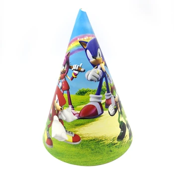 

Happy Birthday Kids Boys Favors Sonic the Hedgehog Theme Paperboard DIY Hats Baby Shower Events Party Decoration Caps 6pcs/lot