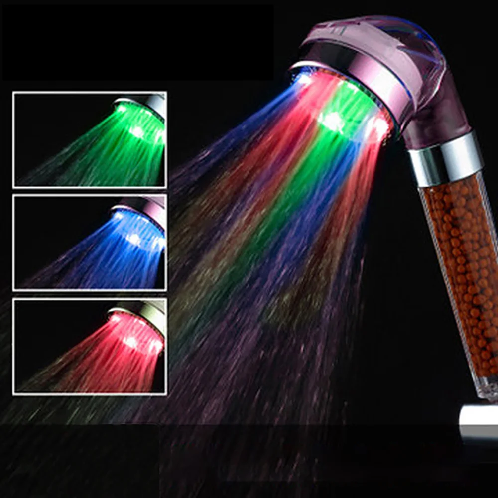 7 Color Changing LED Anion Spa Shower Head Bathroom Rainfall Bath Shower 