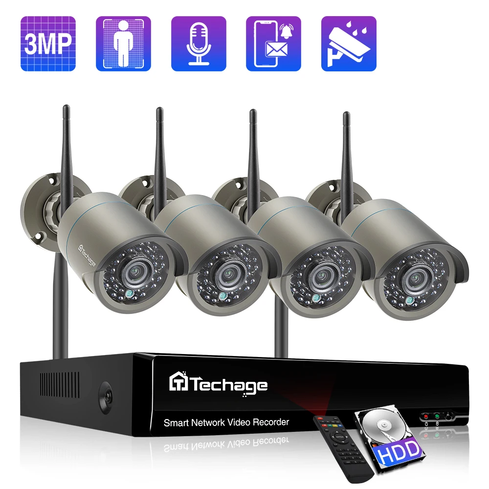 Techage 8CH H.265 3MP Wireless Camera System Audio Record Wifi IP Camera Outdoor Waterproof CCTV Vedio Security Surveillance Set