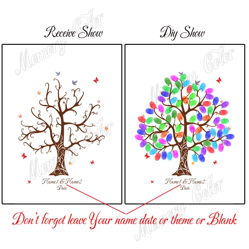 Theme Name Date Fingerprint DIY Signature Painting Wedding Tree For Wedding Party Decoration(No Frame,Ink Pad Included)