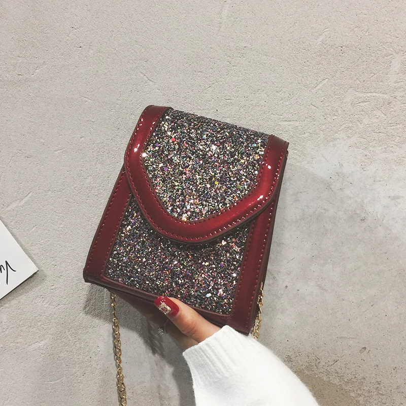 

INS Super Fire Sequin Bag Women's 2018 New Style Fashion Korean-style Versatile Patent Leather Mini Shoulder Chain Shoulder Bag
