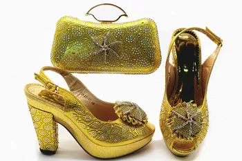 

Yellow Pumps With Purse African Women's High Heel Shoes And Handbag Set G79-4 Heel Height 12cm