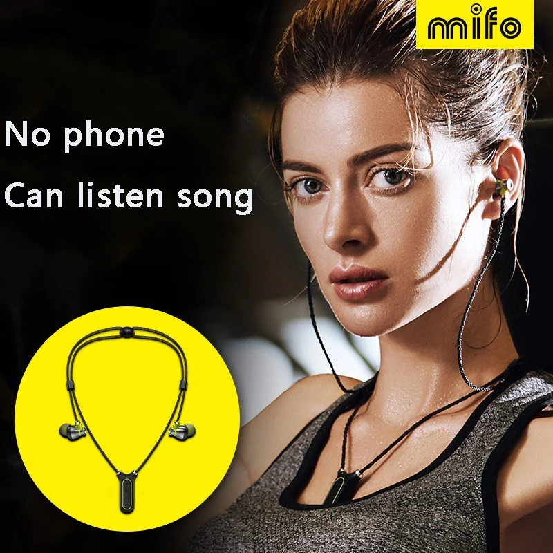 

mifo i2 Wireless Headphone Mp3 Player Neckband Waterproof Handsfree Running Sport Bluetooth Headset Built In Memory Card