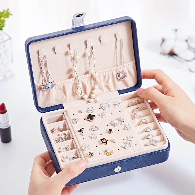

PU Leather Jewelry Organizer Storage Box Travel Jewelry Case Boxes Portable Earring Holder Ring Display Case Storage Container