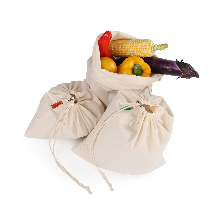 3 шт./6 шт./9 шт. Хлопковый мешок для овощей, фруктов, риса, экологически чистый с кулиской, многоразовый, моющийся для дома, шоппинга, кухни