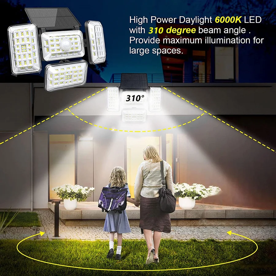 Upgrade 4 Heads 242 LED Solar Light Outdoor with Motion Sensor 1200LM Wide Angle Solar Powered Security Light Solar Flood Lights brightest outdoor solar lights