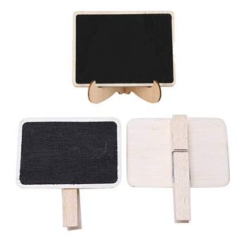 

10X Mini Wooden Blackboard Chalkboard Message Wedding Party Labels Table Decor, Black + Wood Color with 12Pcs Small Blackboard C