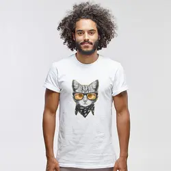 Забавная футболка для мужчин и женщин, модная брендовая хлопковая Футболка с принтом в виде очков и кошек, Мужская трендовая Повседневная