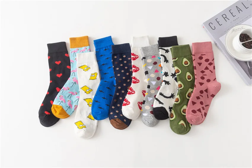 Мужские хлопчатобумажные забавные носки Harajuku креативные животные авокадо счастливые мужские носки и женские пары, повседневные подарочные носки