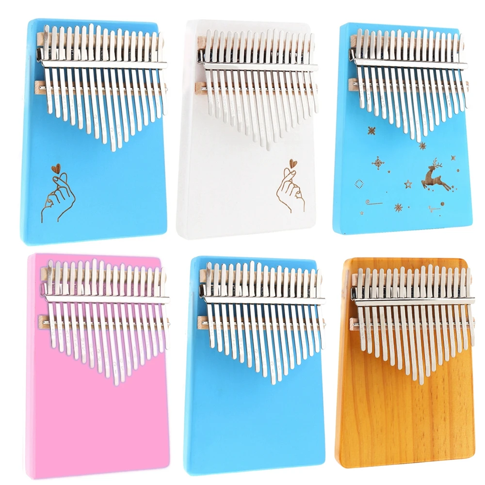 

17 Keys Thumb Piano Kalimba White Finger Heart Pattern Solid Single Board Pine Mbira Mini Keyboard Instrument Thumb Piano