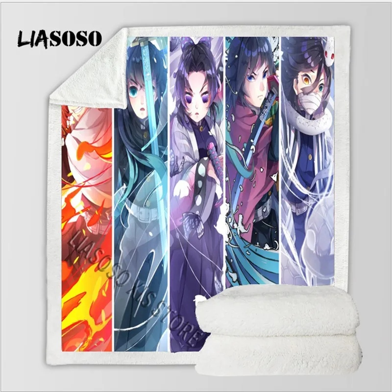 Постельные принадлежности одеяло 3D принт аниме Kimetsu no Yaiba шерпа флисовое Покрывало Диван тонкое одеяло путешествия Пикник Туризм одеяло s