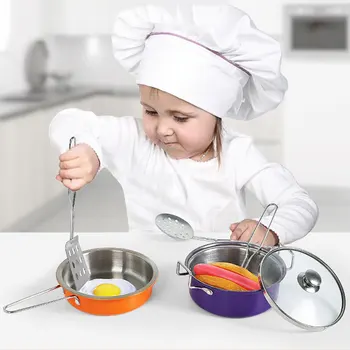 

14Pcs Cooking Cookware Kids Pretend PlayStainless Steel Durable Kids House Kitchen Toys Soft Surface Treatment Kitchen Playset