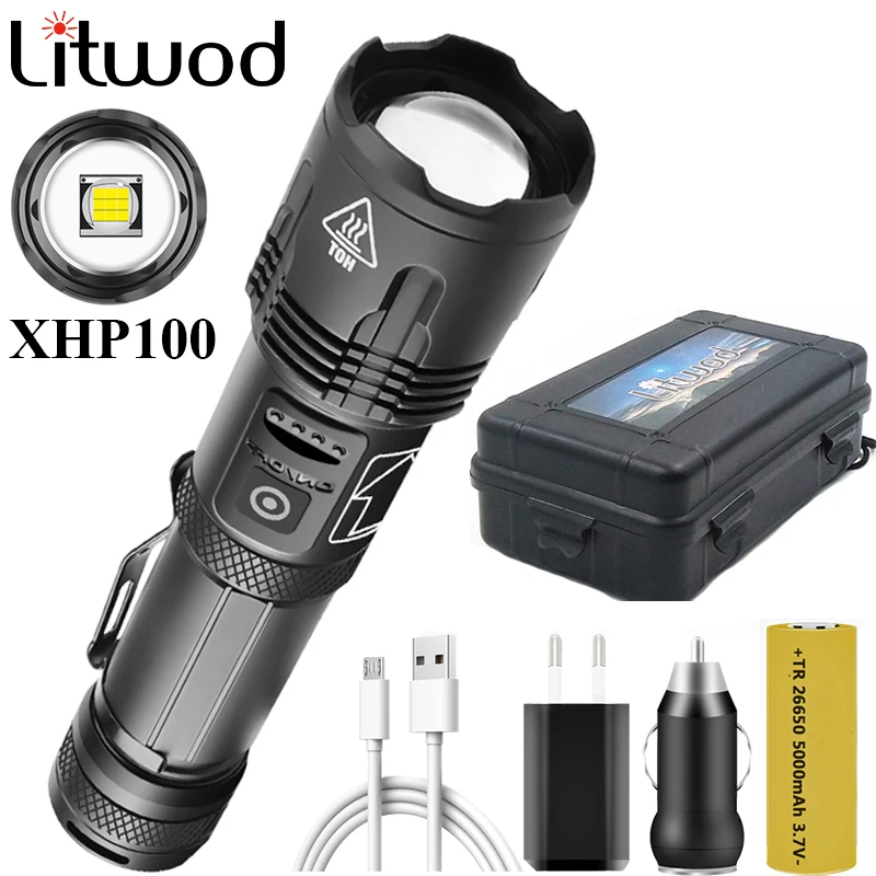 

XHP100 9-core Led Flashlight Power Bank Function Torch Usb Rechargeable 18650 or 26650 Battery Zoomable Aluminum Alloy Lantern